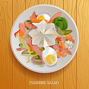 Fresh and Healthy Fiambre Salad on wooden background