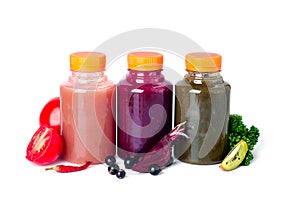 Fresh and healthy fruit vegetable juices