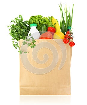 Fresh healthy groceries in a bag photo