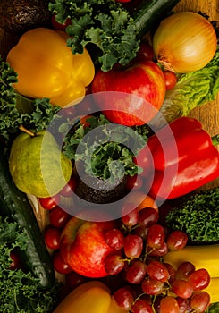 Fresh healthy organic produce. Vegetables and fruits.  Food background