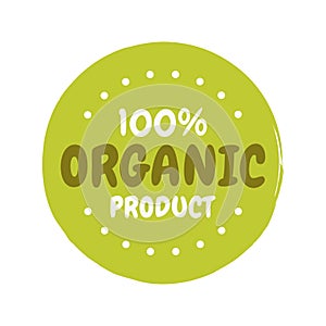 Fresh healthy organic vegan food badge. Vector hand drawn illustration. Vegetarian eco green concept