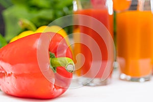 Fresh healthy red bell pepper with smoothies