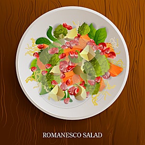 Fresh and Healthy Romanesco Salad on wooden background