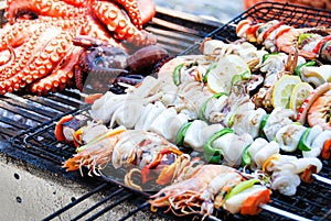 Fresh healthy seafood on grill