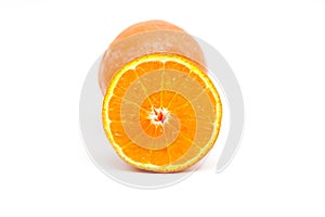 Fresh healthy slice mandarin orange citrus isolated on white background
