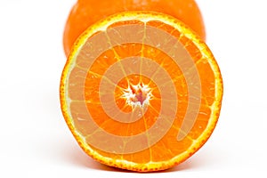 Fresh healthy slice mandarin orange citrus  on white background