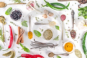 Fresh herbs, dried colorful spices