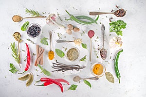 Fresh herbs, dried colorful spices