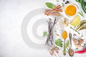Fresh herbs, dried colorful spices