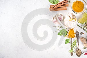 Fresh herbs, dried colorful spices