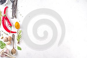 Fresh herbs, dried colorful spices