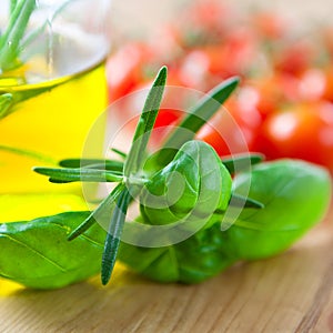 Fresh herbs and olive oil