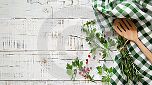 Rustic Wooden Kitchen Table Setting.AI generated image