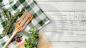 Fresh Herbs and Spices on Wooden Background.AI generated image