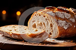 Fresh home baked bread. Texture of sliced loaf of bread close up