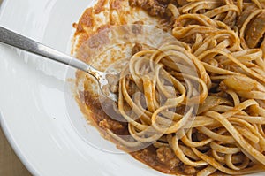fresh homecook spaghett on wooden