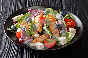 Fresh homemade appetizer salad with blueberries, feta cheese, ch
