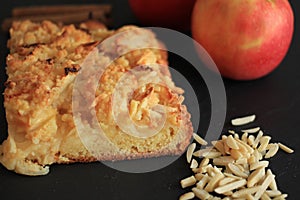 Fresh homemade apple pie on black background