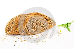 Fresh Homemade bread grain diet for health food from natural flour, good for everyone`s breakfast on a white background