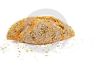 Fresh Homemade bread grain diet for health food from natural flour, good for everyone`s breakfast on a white background