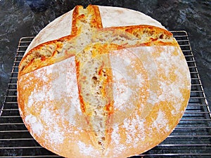 Fresh homemade bread on a grill