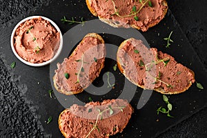 Fresh homemade chicken liver pate on bread