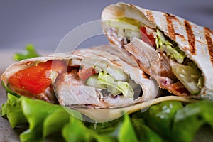 Fresh homemade chicken wrap tortilla