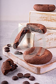 Fresh homemade chocolate cookies with soft melted centre
