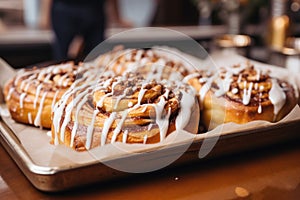 Fresh homemade Cinnamon rolls or Cinnamon buns, AI Generated