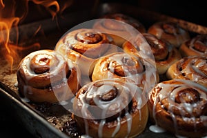 Fresh homemade Cinnamon rolls or Cinnamon buns, AI Generated