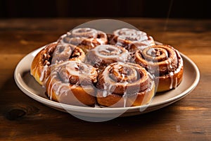 Fresh homemade Cinnamon rolls or Cinnamon buns, AI Generated