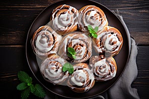 Fresh homemade Cinnamon rolls or Cinnamon buns, AI Generated