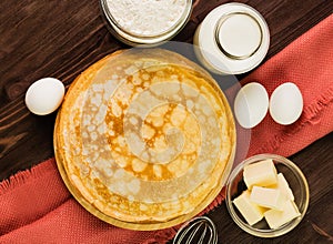 Fresh homemade crepes with ingredients