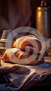 Fresh homemade croissants on wooden table selective focus 1696420881092 1
