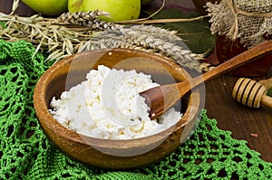 Fresh homemade diet cottage cheese, healthy nutrition, dairy products