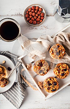 Fresh homemade oatmeal muffins with dried cranberry