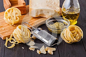 Fresh homemade pasta with pasta ingredients
