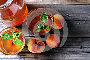 Fresh Homemade Peach Sweet Tea with Mint