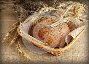 Fresh homemade rye bread in basket