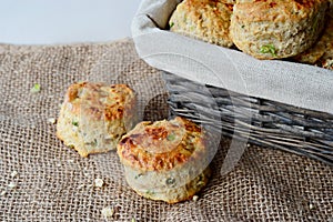 Fresh homemade scones in a basket