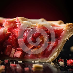 Fresh homemade slice of strawberry rhubarb pie