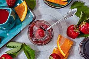 Fresh homemade strawberry jam with orange