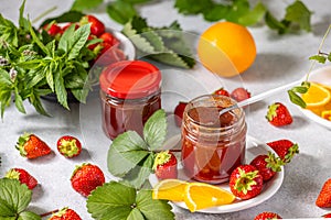 Fresh homemade strawberry marmalade with orange