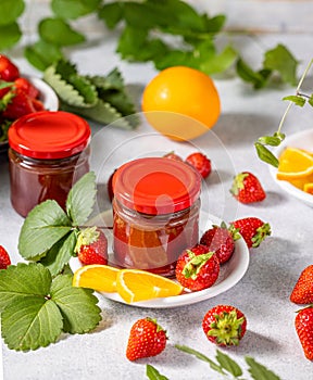 Fresh homemade strawberry marmalade with orange