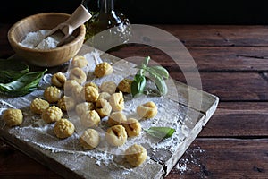 Fresh homemade uncooked gnocchi.