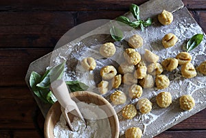 Fresh homemade uncooked gnocchi.