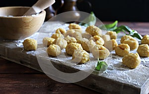 Fresh homemade uncooked gnocchi.