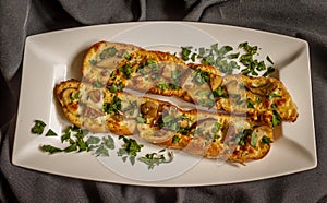 Fresh homemade vegetarian sandwiches with cheese, mushrooms and