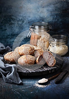 Fresh homemade whole grain burger buns