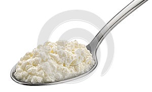 Homemade yogurt in spoon isolated on white background